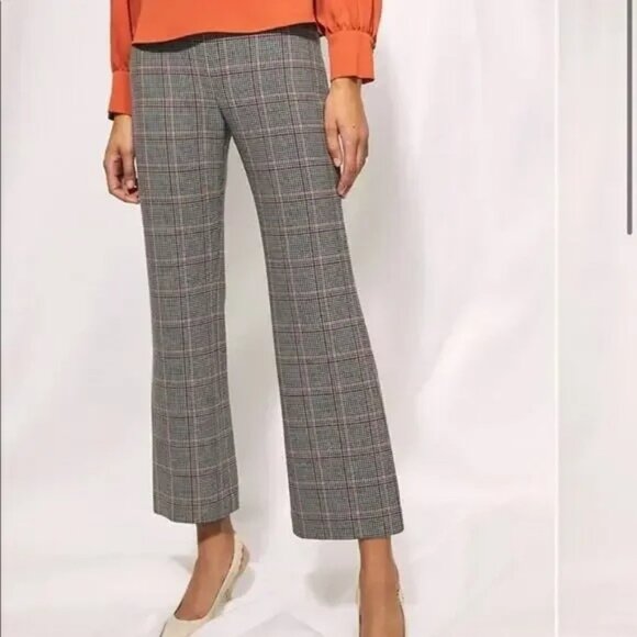 Aritzia Wilfred Kick Flare Check Houndstooth Plaid Pants Black Rust Size 2 - Picture 3 of 8